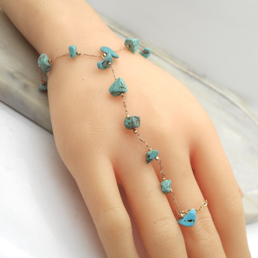 Turquoise Hand Chain Slave  Bracelet  Natural Stone